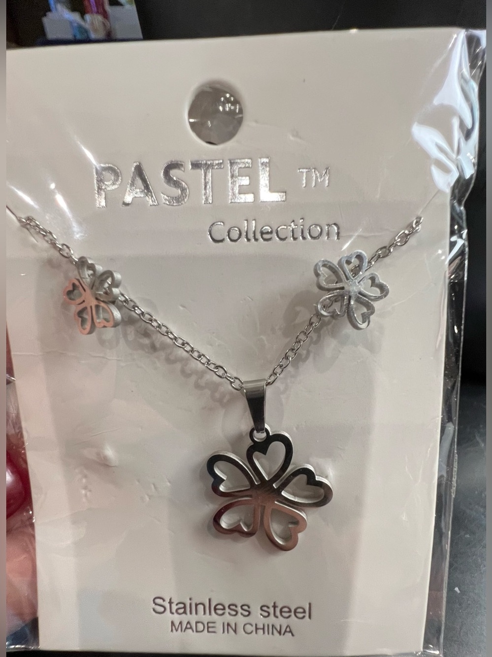 Pastel Collection New/Tag  Stainless Steel Silver Flower 18” Necklace & Earrings